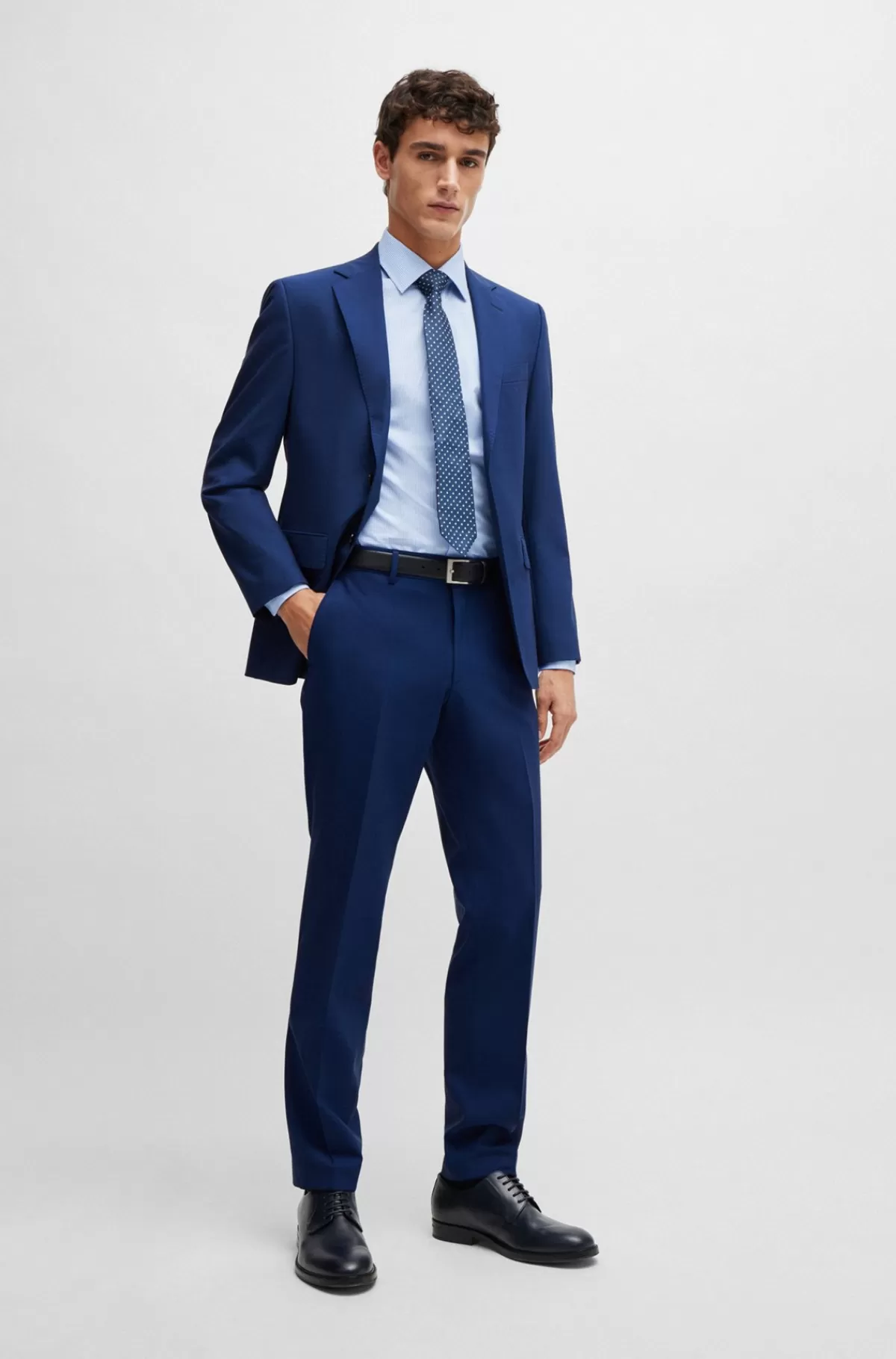 HUGO BOSS Regular Fit Bukser I Ny Uld Med Stræk Blå Cheap
