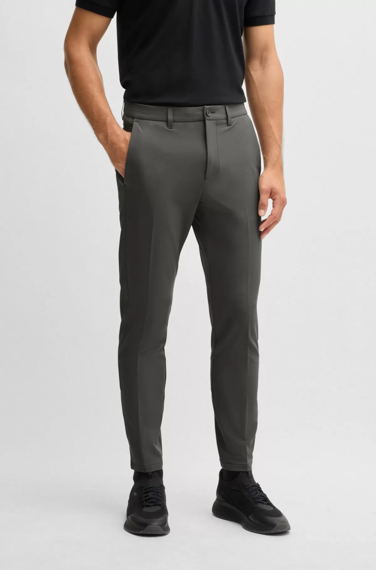 HUGO BOSS Regular Fit Bukser I Vandskyende Stof Med Stræk Lysegrå Shop