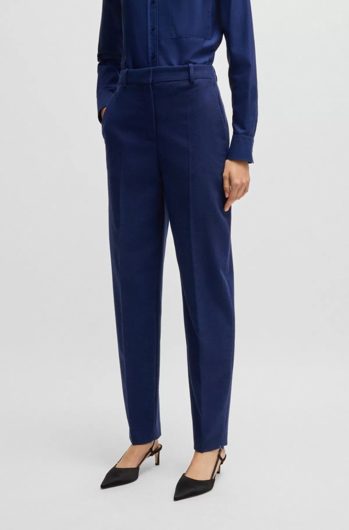 HUGO BOSS Regular Fit Bukser Med Indsnævret Benvidde I Stof Med Stræk Mørkeblå Fashion