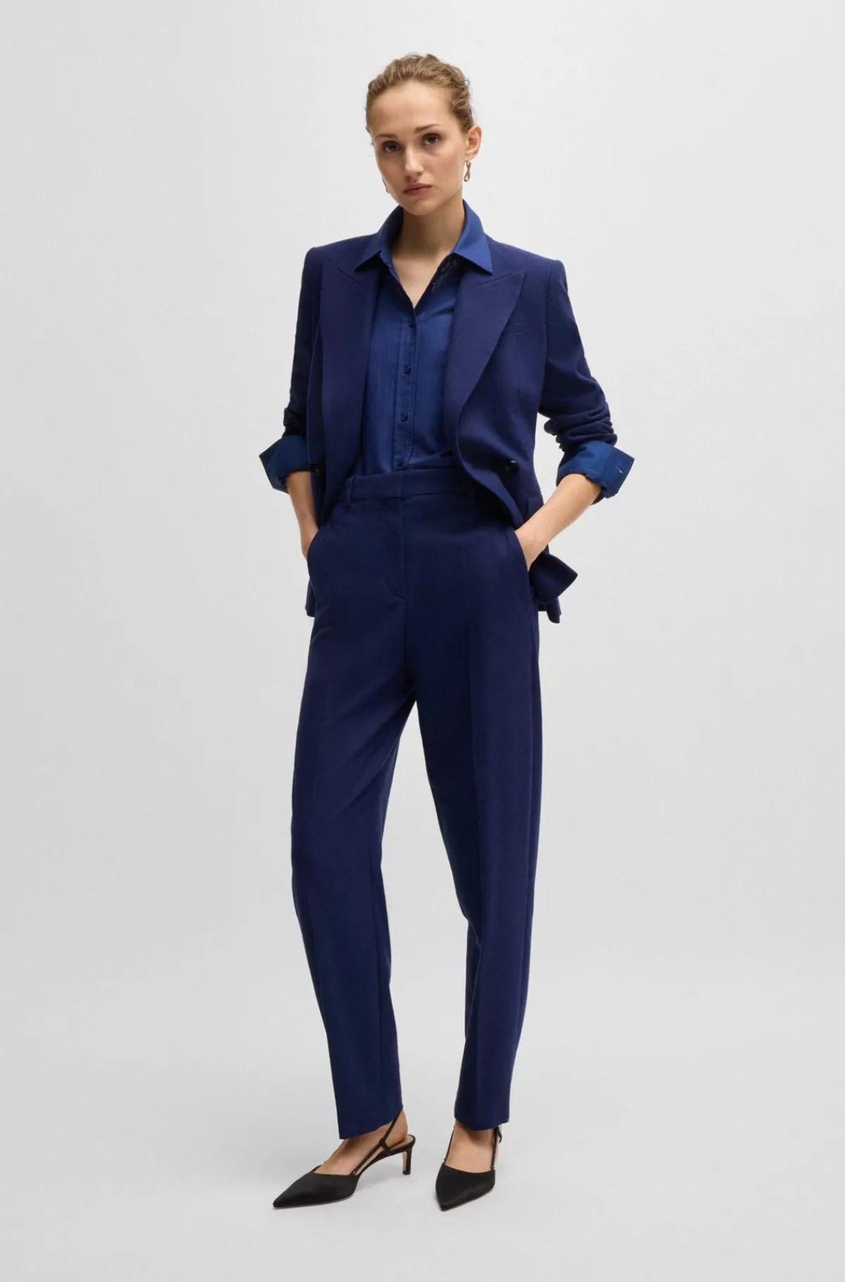 HUGO BOSS Regular Fit Bukser Med Indsnævret Benvidde I Stof Med Stræk Mørkeblå Fashion