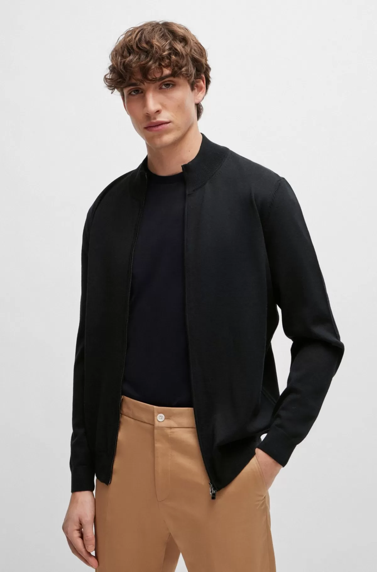 HUGO BOSS Regular Fit Cardigan I Ny Uld Sort Online