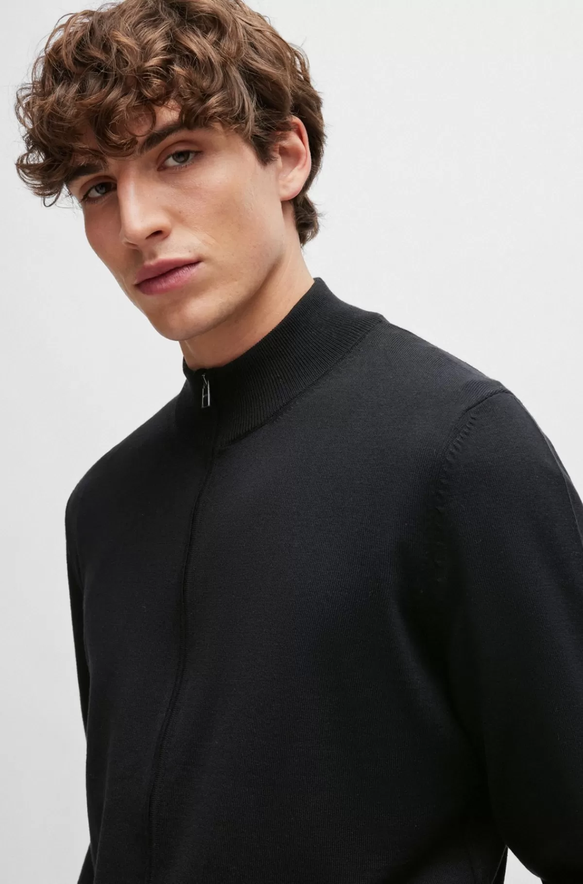 HUGO BOSS Regular Fit Cardigan I Ny Uld Sort Online