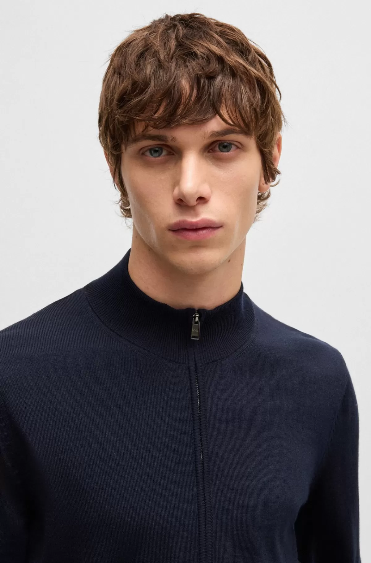 HUGO BOSS Regular Fit Cardigan I Ny Uld Mørkeblå Sale