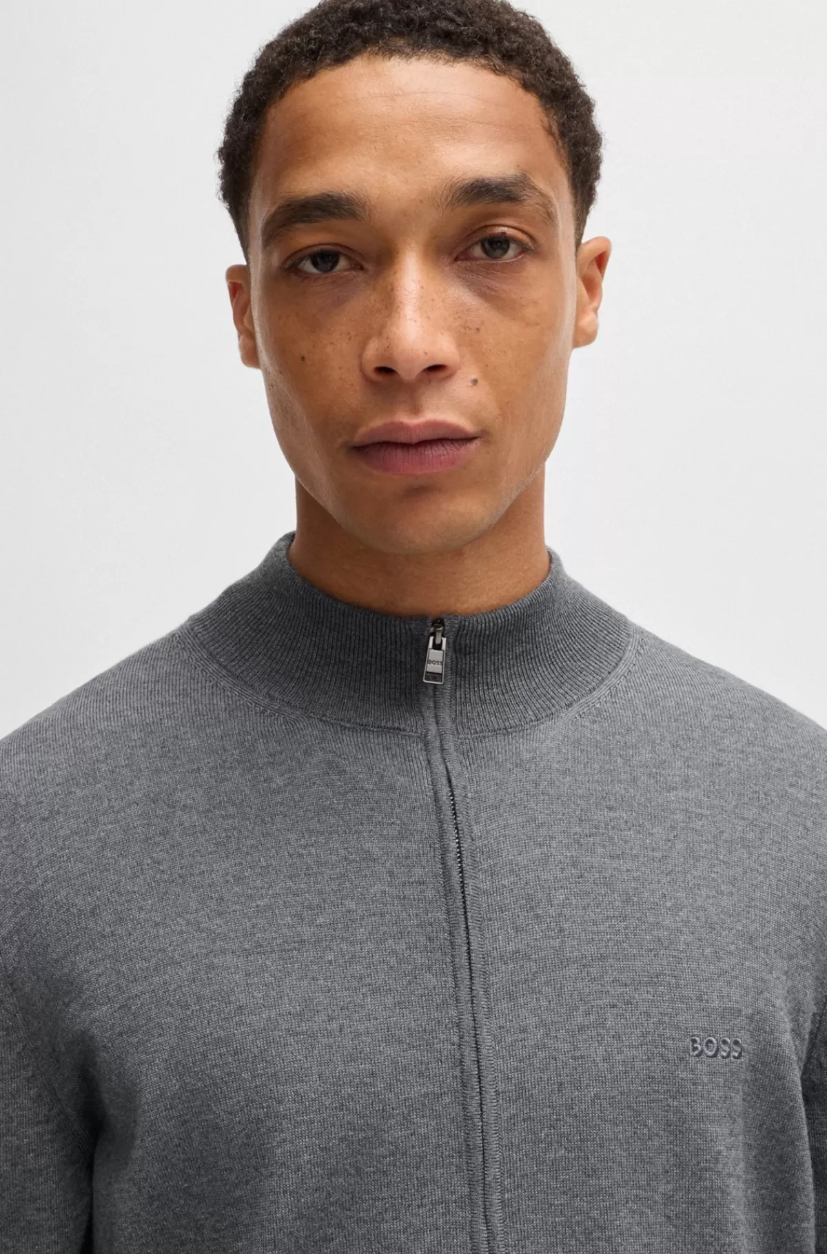 HUGO BOSS Regular Fit Cardigan I Ny Uld Med Broderet Logo Grå Discount
