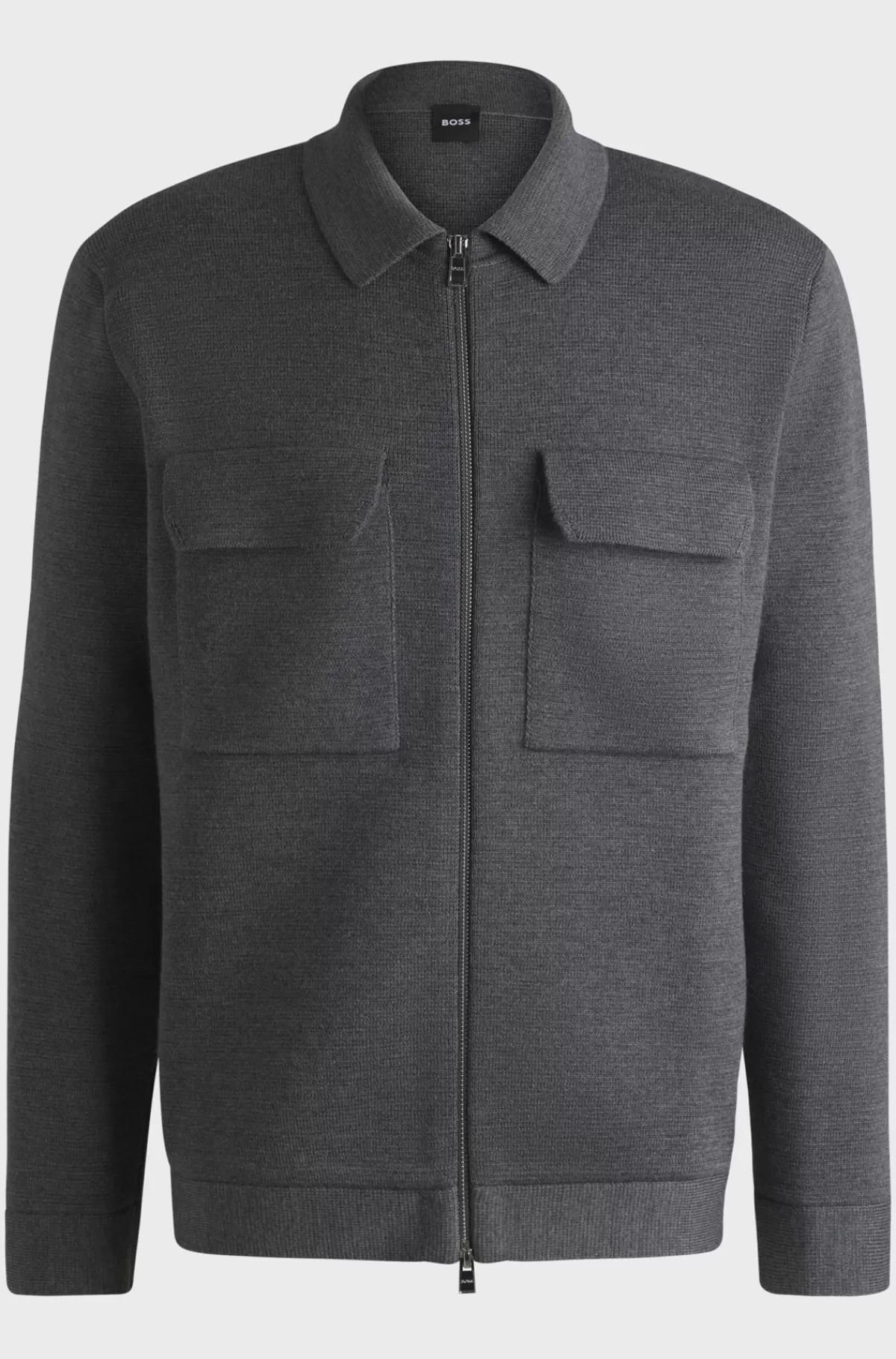 HUGO BOSS Regular Fit Cardigan I Ny Uld Med Lynlås Mørkegrå Outlet