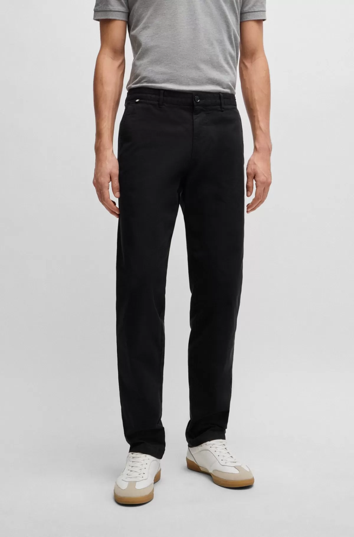 HUGO BOSS Regular Fit Chinos Og Bomuldsgabardine Med Stræk Sort Store