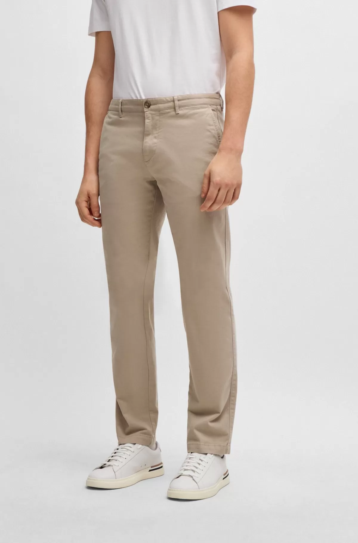 HUGO BOSS Regular Fit Chinos Og Bomuldsgabardine Med Stræk Lys beige Best Sale