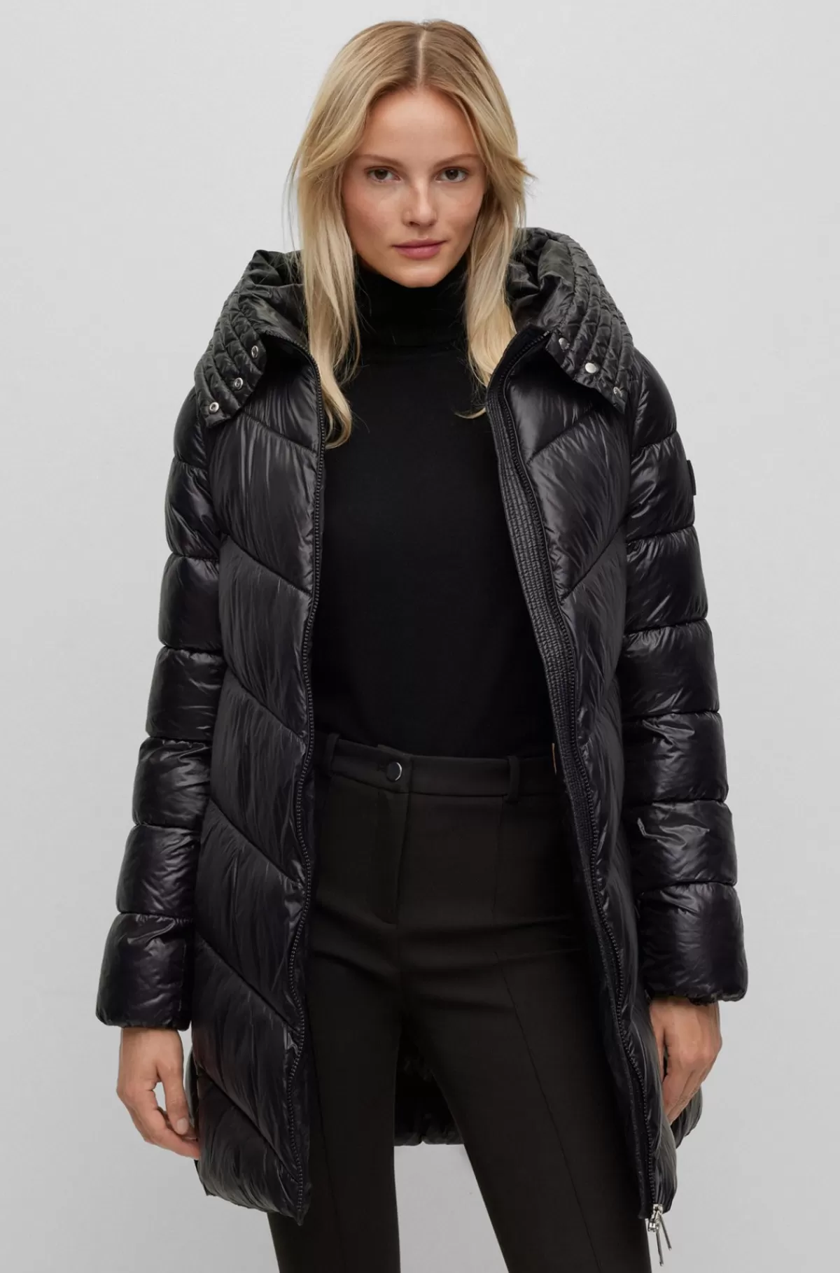 HUGO BOSS Regular Fit Dunjakke I Vandskyende Skinnende Stof Sort Best