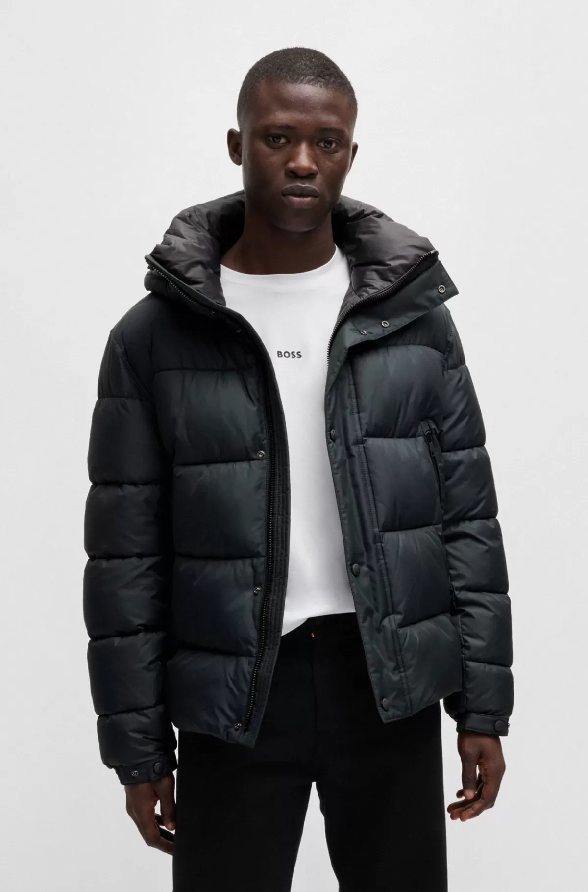 HUGO BOSS Regular Fit Dunjakke I Vandskyende Stof Sort Shop