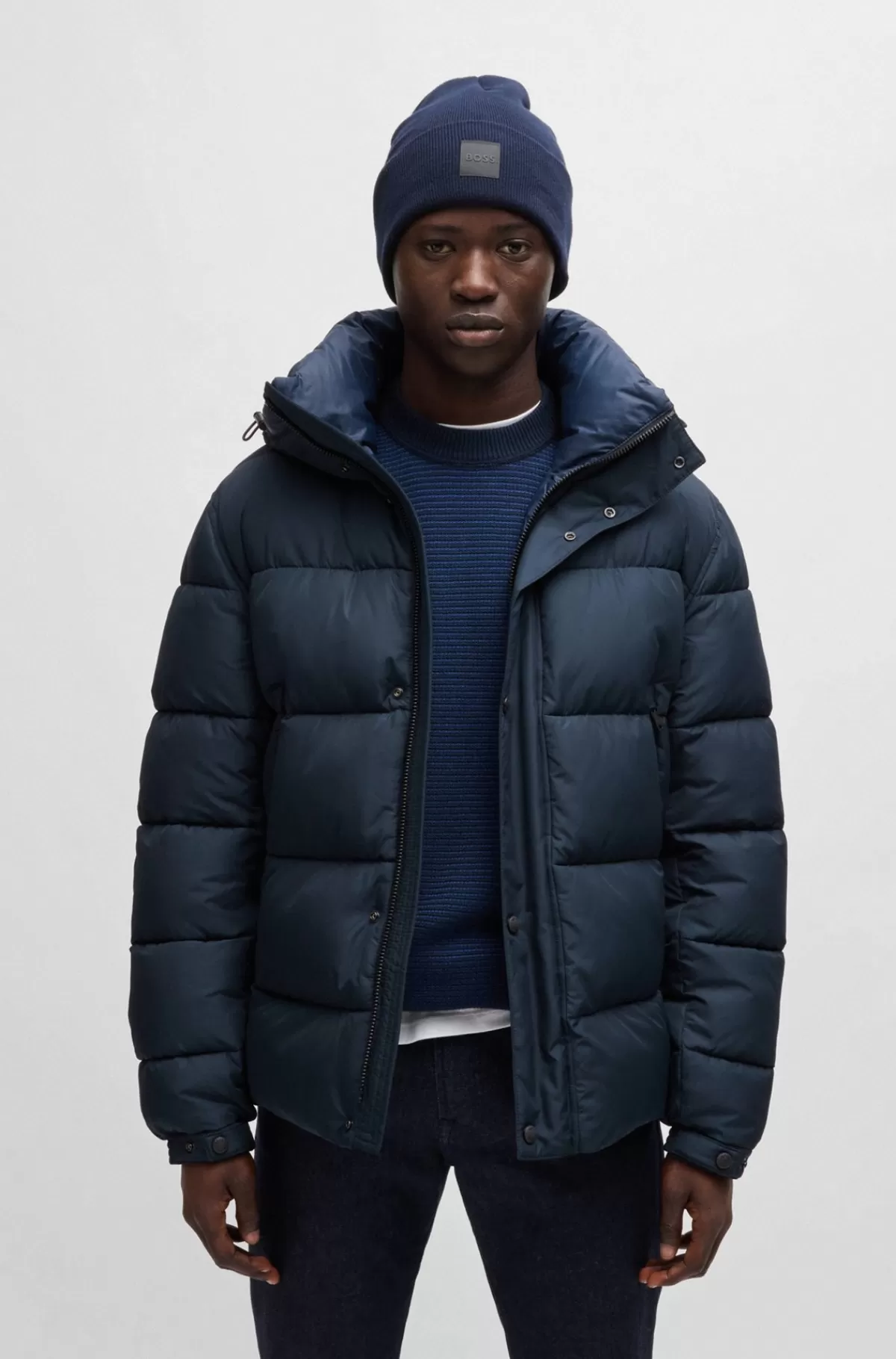HUGO BOSS Regular Fit Dunjakke I Vandskyende Stof Mørkeblå Fashion