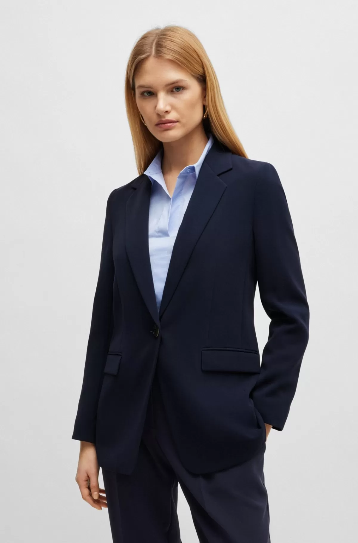 HUGO BOSS Regular Fit, Enkeltradet Jakke I Japansk Crepe Mørkeblå Store