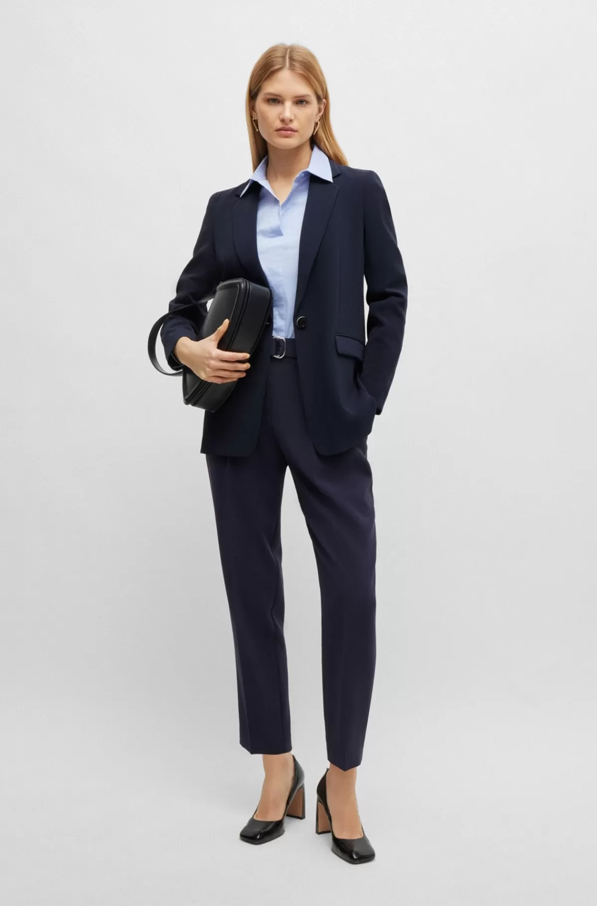 HUGO BOSS Regular Fit, Enkeltradet Jakke I Japansk Crepe Mørkeblå Store