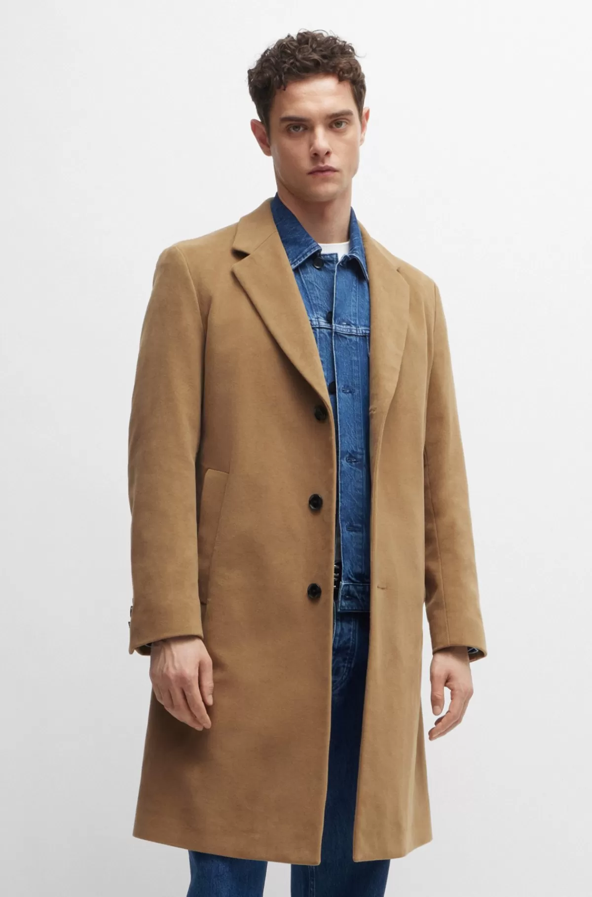 HUGO BOSS Regular Fit Frakke I Moleskin Af Bomuldsblanding Lys beige Hot