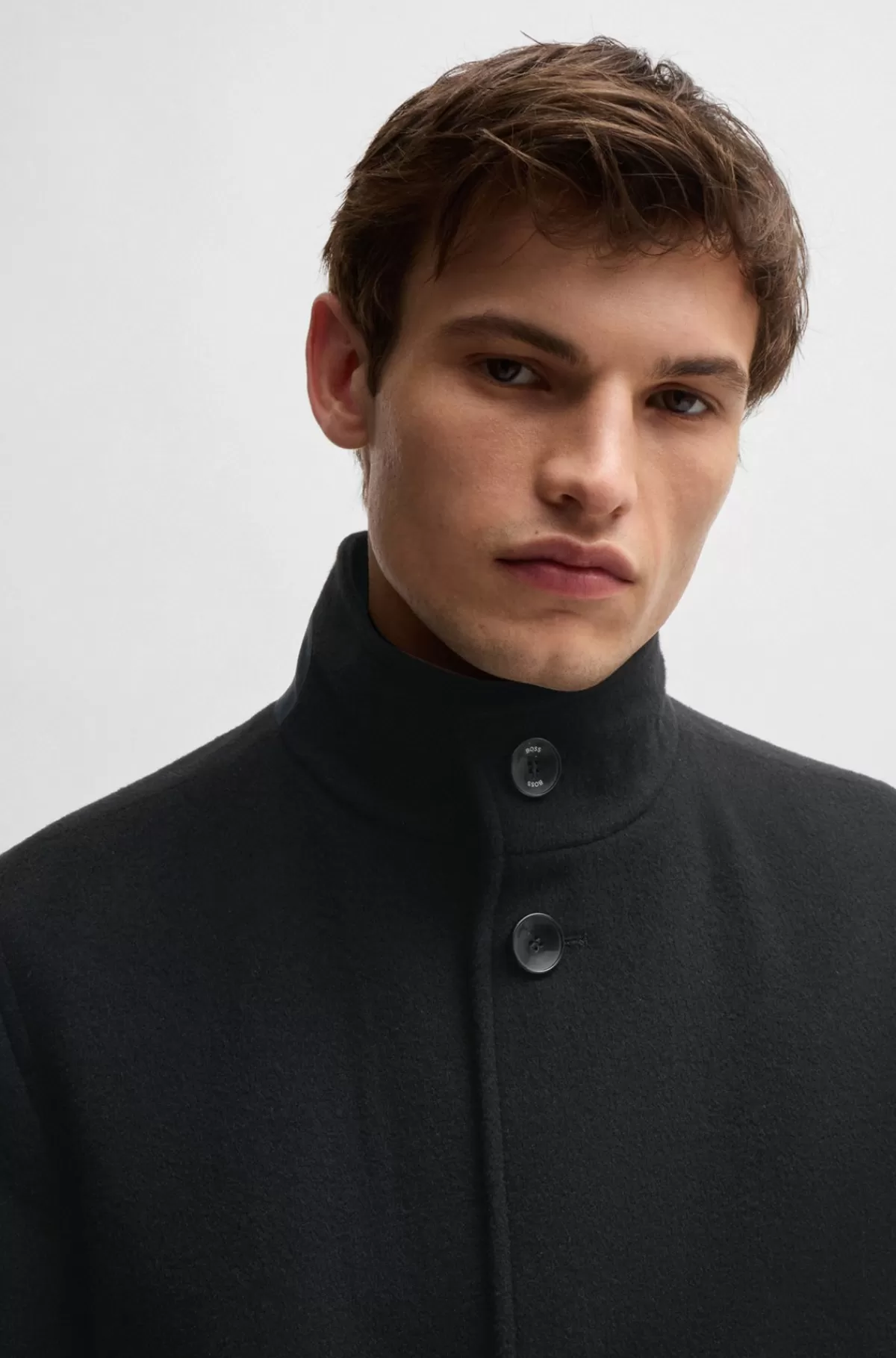 HUGO BOSS Regular Fit Frakke I Ny Uld Og Kashmir Sort Cheap
