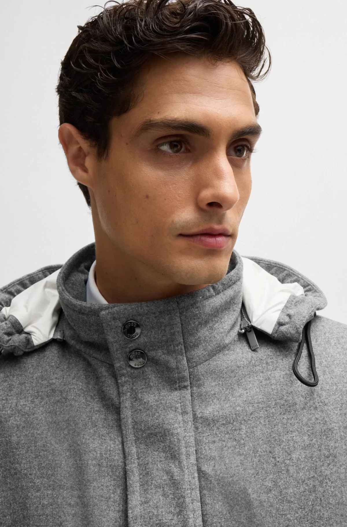 HUGO BOSS Regular Fit Frakke I Vandskyende Flannel Med Stræk Grå Hot