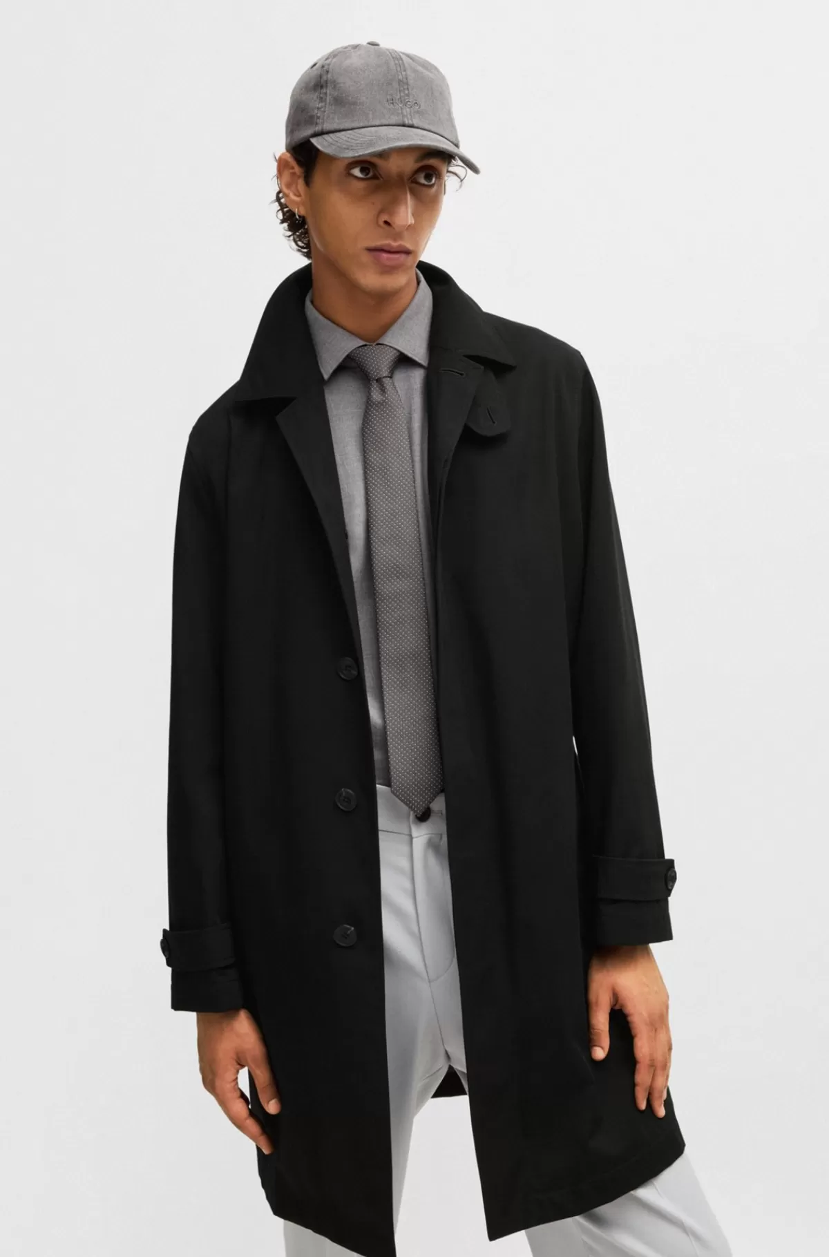 HUGO BOSS Regular Fit Frakke I Vandskyende Gabardine Sort Best