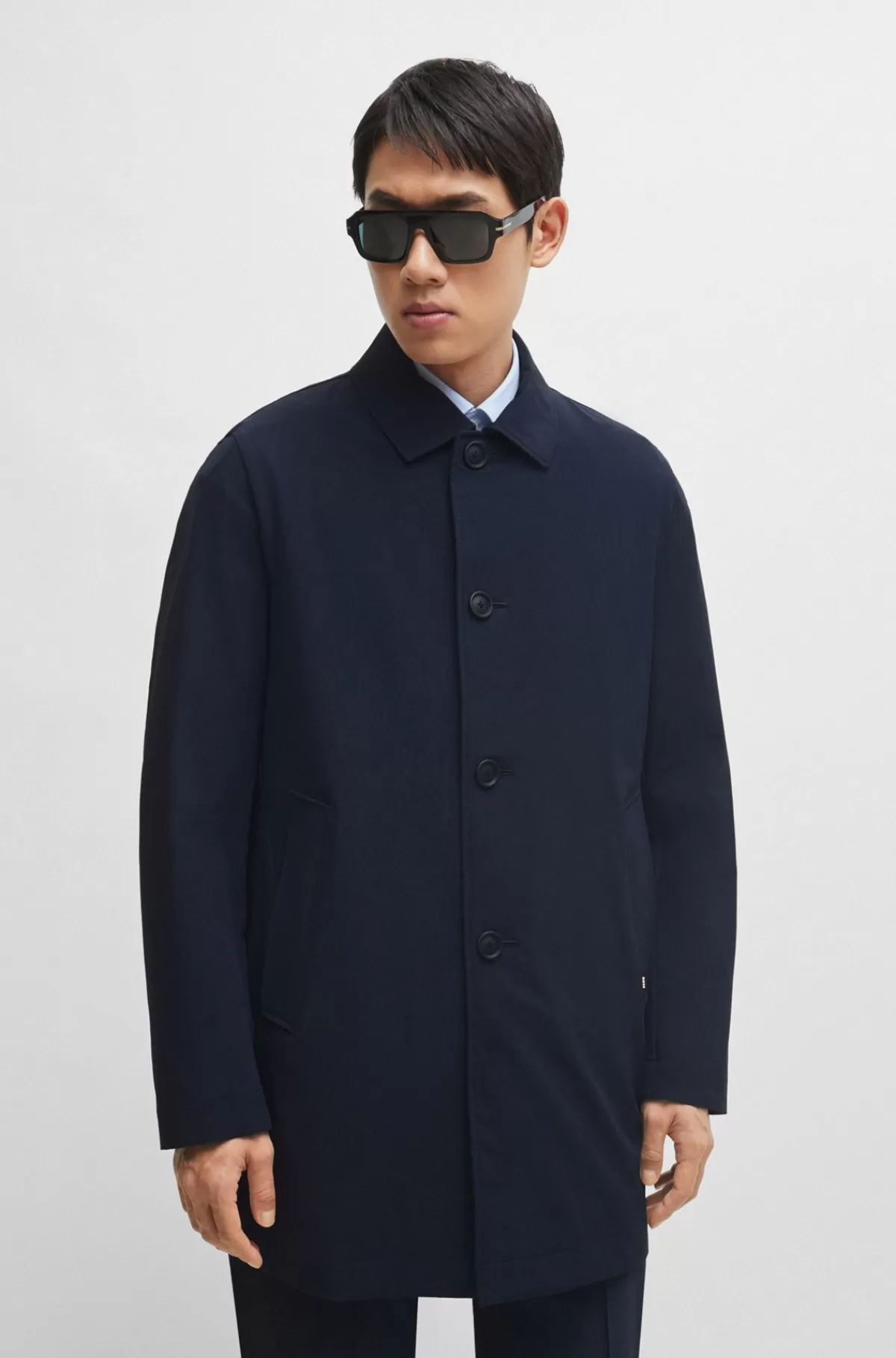 HUGO BOSS Regular Fit Frakke Med Knapper I Materiale Med Stræk Mørkeblå Clearance