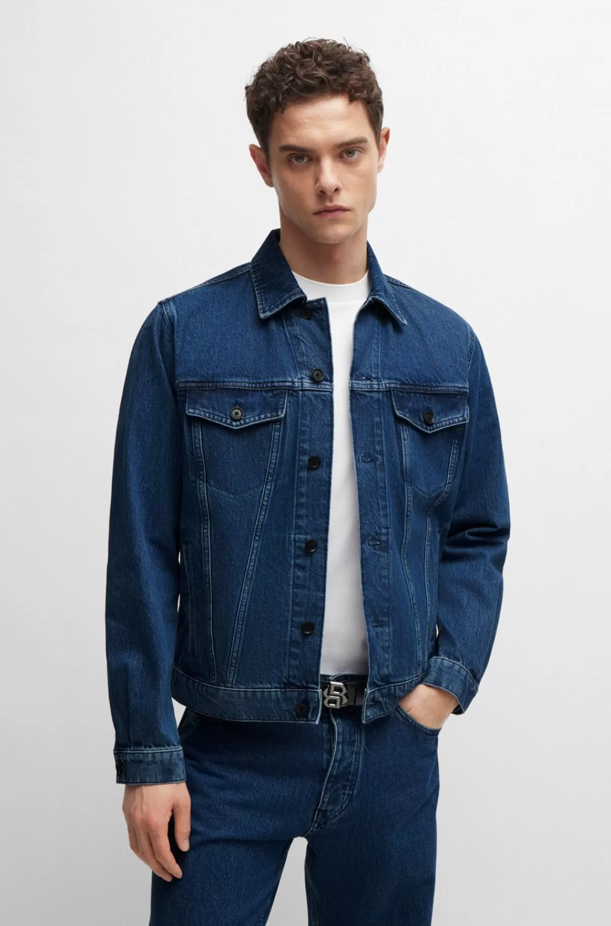HUGO BOSS Regular Fit Jakke I Denim Uden Stræk Blå Cheap