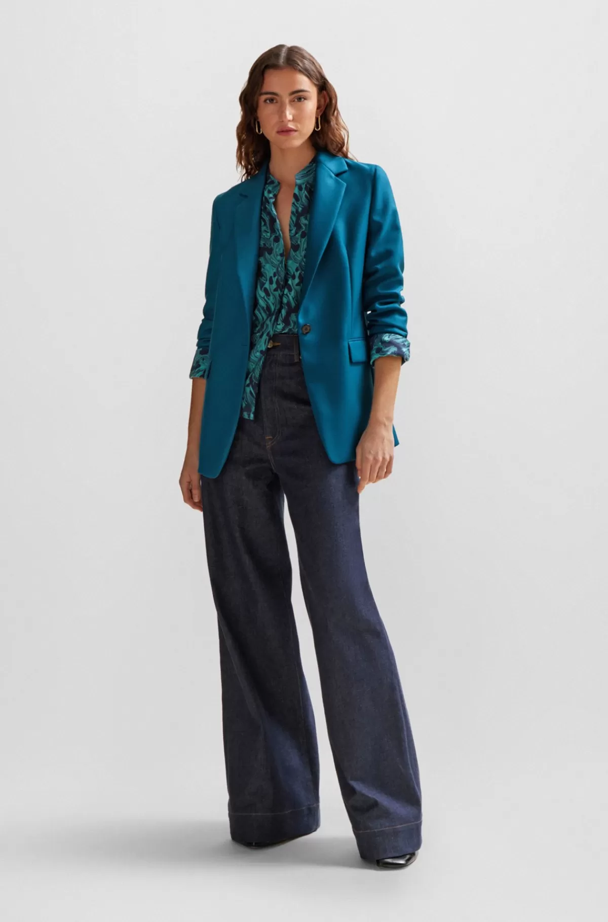 HUGO BOSS Regular Fit Jakke I En Kraftig Blanding Af Twill Og Uld Petroleumsblå New