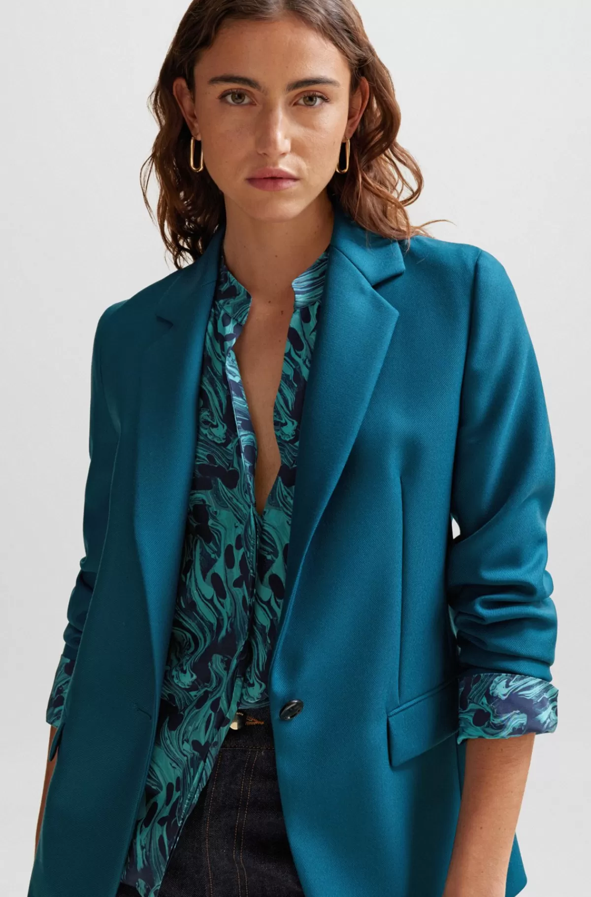 HUGO BOSS Regular Fit Jakke I En Kraftig Blanding Af Twill Og Uld Petroleumsblå New