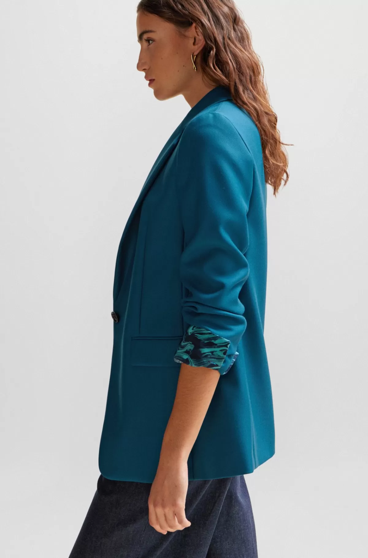 HUGO BOSS Regular Fit Jakke I En Kraftig Blanding Af Twill Og Uld Petroleumsblå New