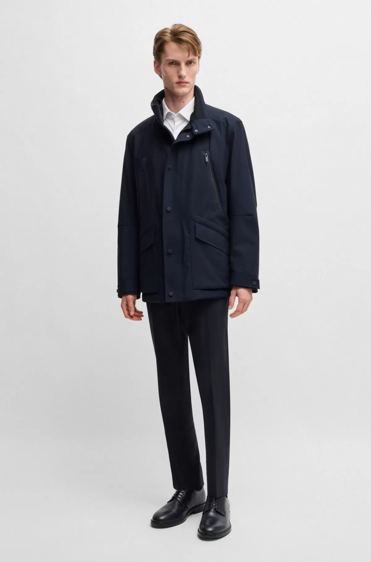HUGO BOSS Regular Fit Jakke I Et Vandtæt Lamineret Stof Mørkeblå Hot
