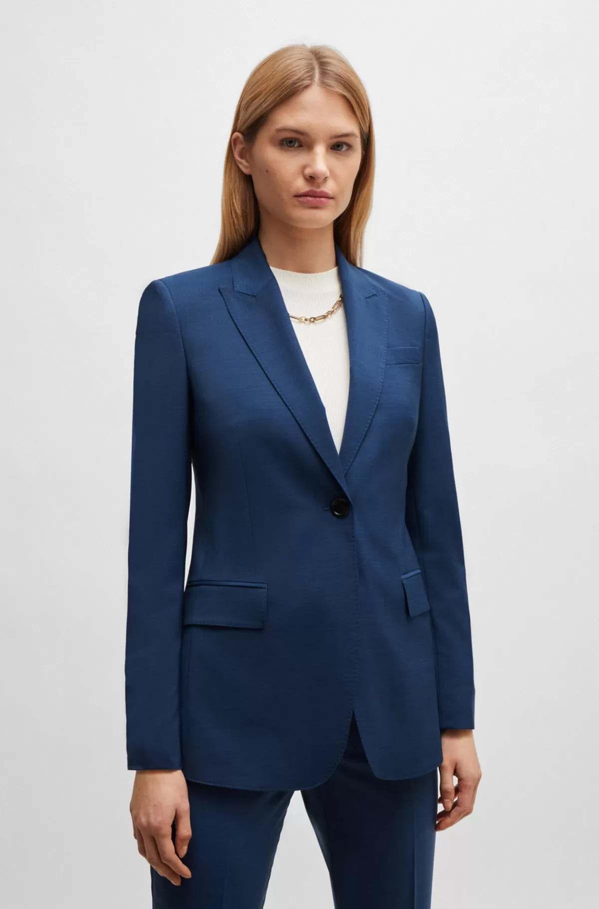 HUGO BOSS Regular Fit Jakke I Meleret Ny Uld Mørkeblå Best Sale
