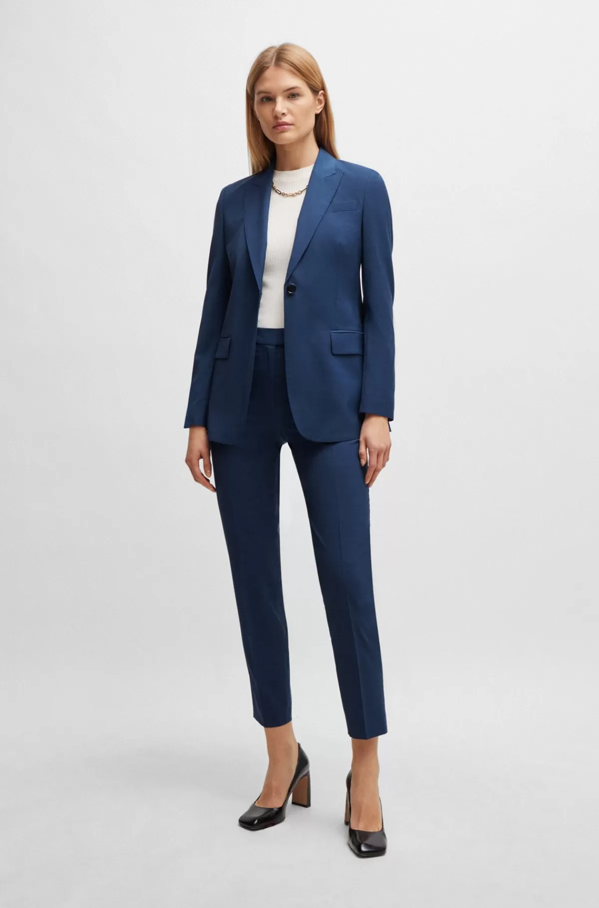 HUGO BOSS Regular Fit Jakke I Meleret Ny Uld Mørkeblå Best Sale