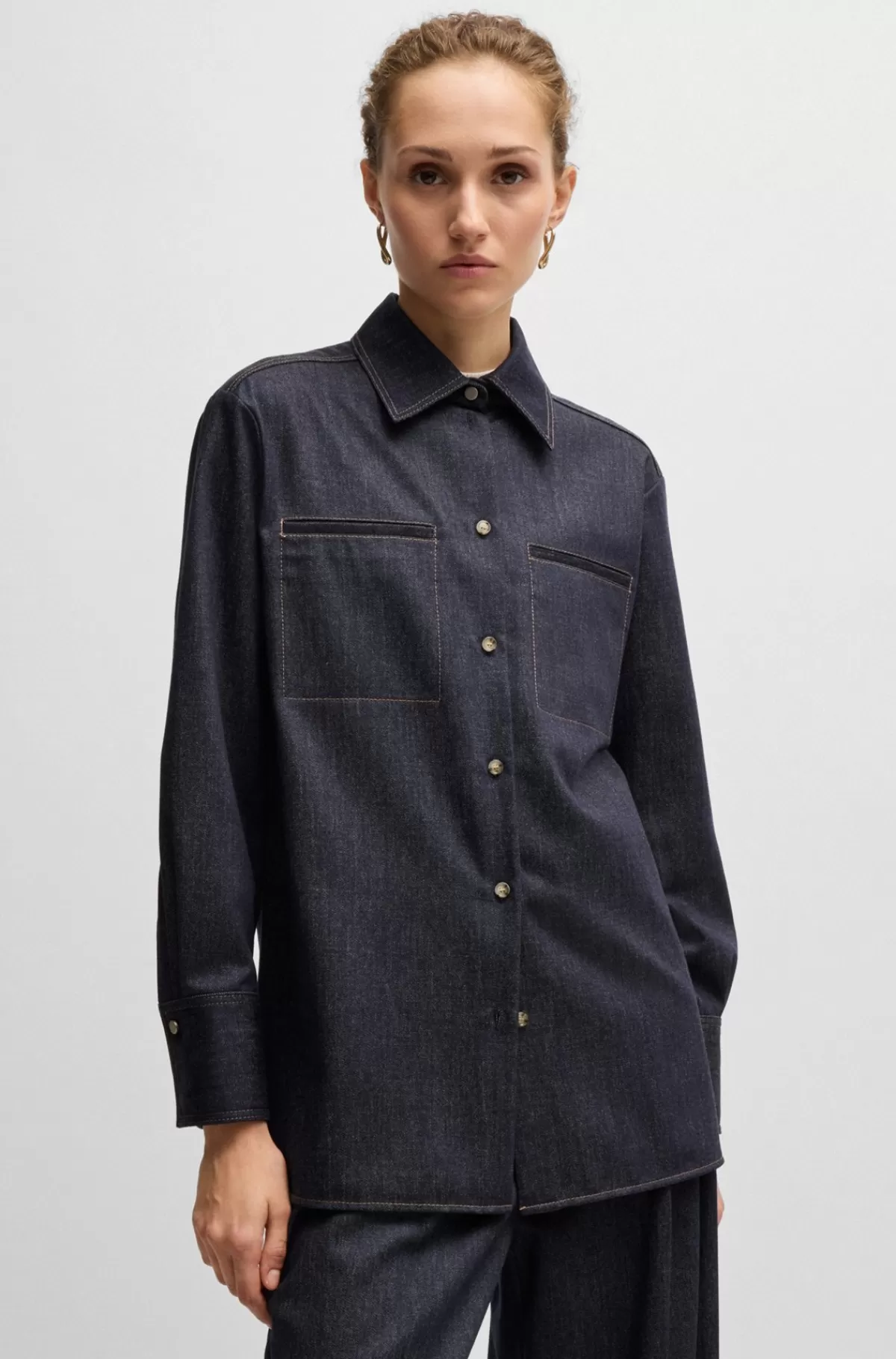HUGO BOSS Regular Fit Jakke I Ny Uld Med Denimeffekt Mørkeblå Outlet