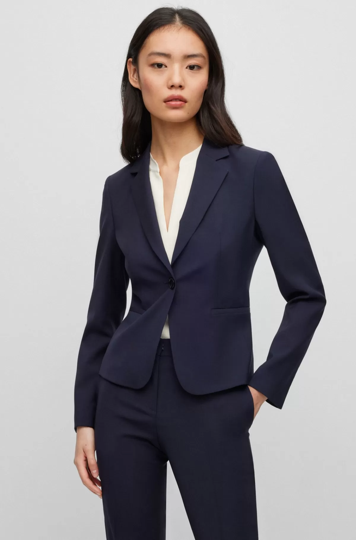 HUGO BOSS Regular Fit Jakke I Ny Uld Med Knapper Mørkeblå Sale