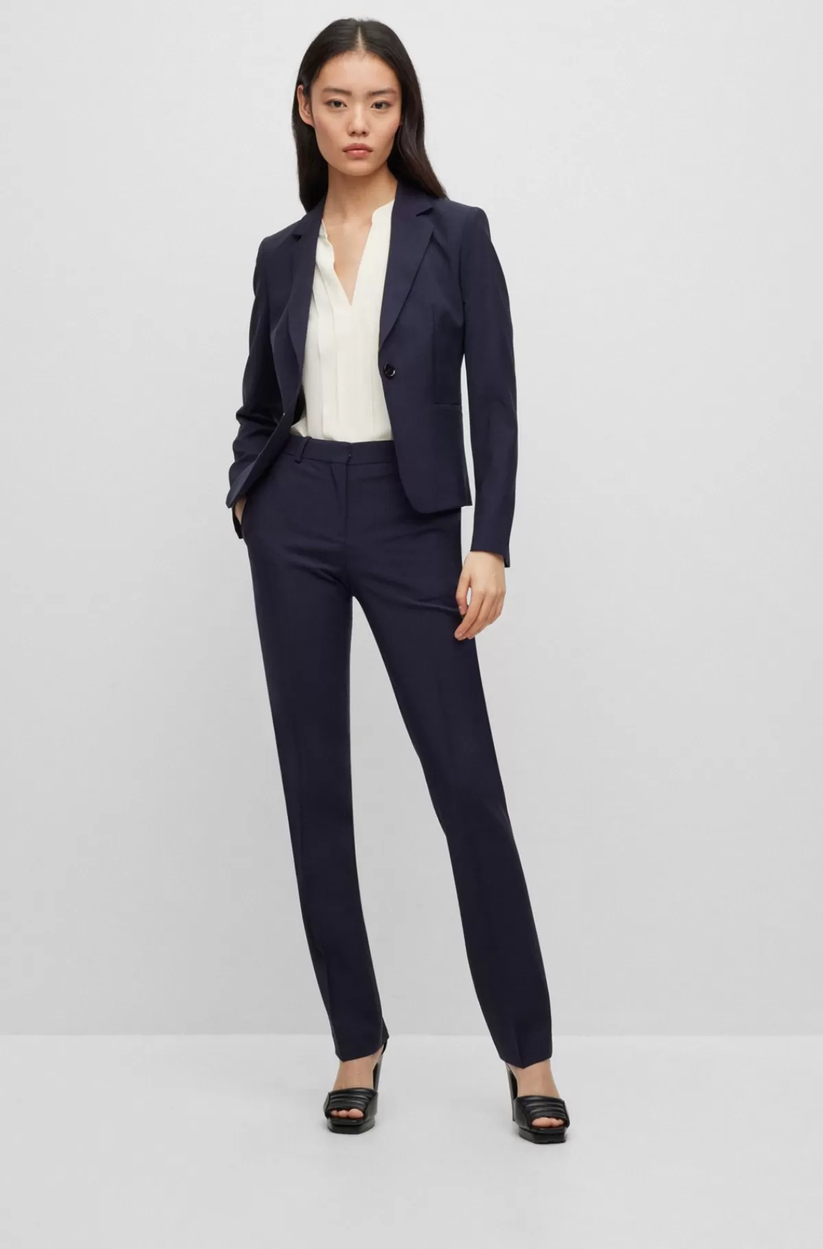 HUGO BOSS Regular Fit Jakke I Ny Uld Med Knapper Mørkeblå Sale