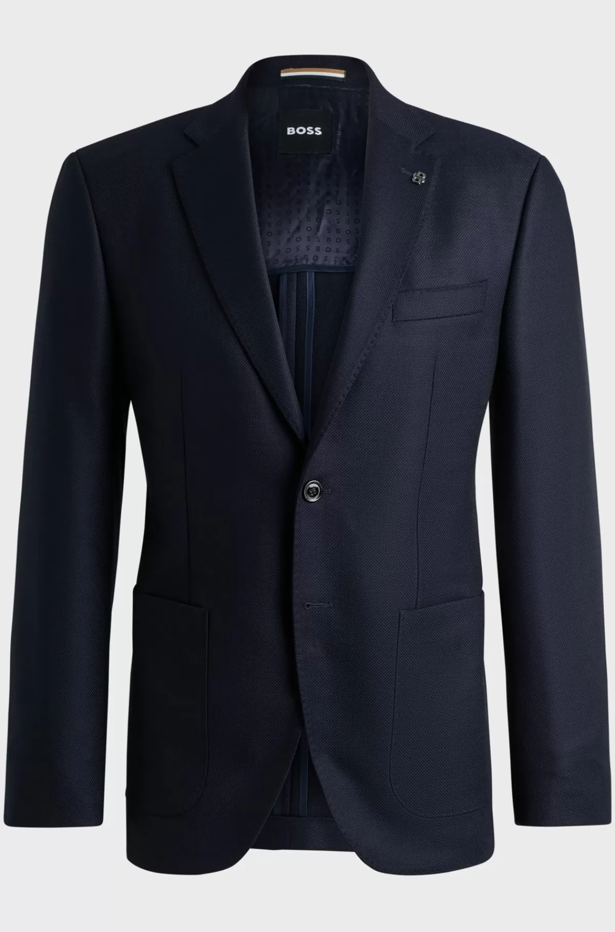 HUGO BOSS Regular Fit Jakke I Ny Uld Med Stræk Og Mikromønster Mørkeblå Discount