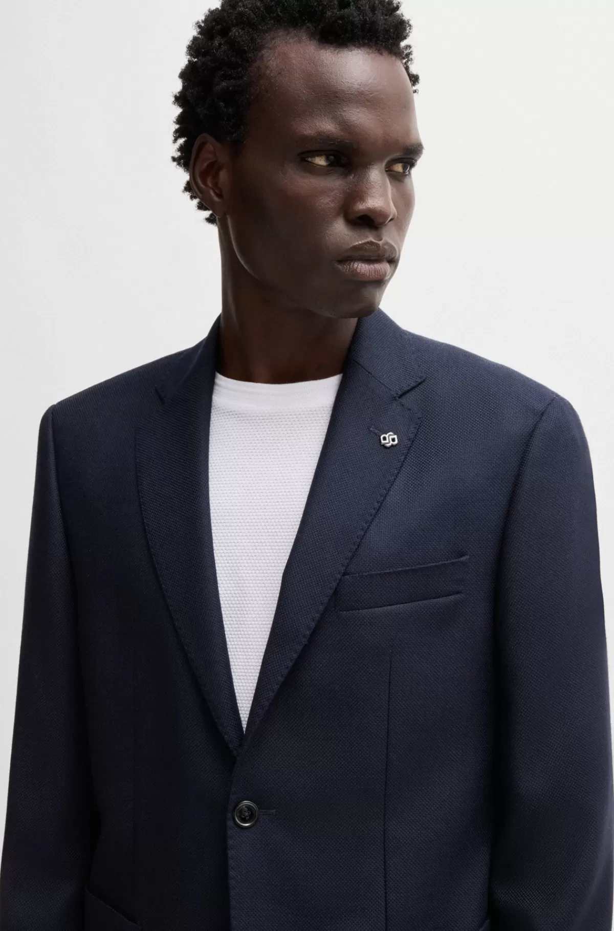 HUGO BOSS Regular Fit Jakke I Ny Uld Med Stræk Og Mikromønster Mørkeblå Discount