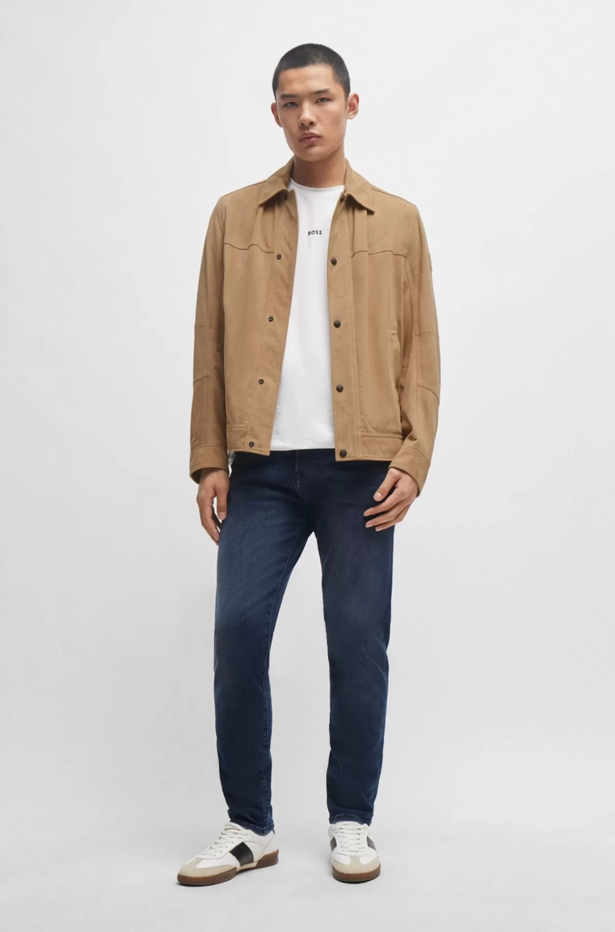 HUGO BOSS Regular Fit Jakke I Ruskind Med Nappalan-bagside Beige Shop