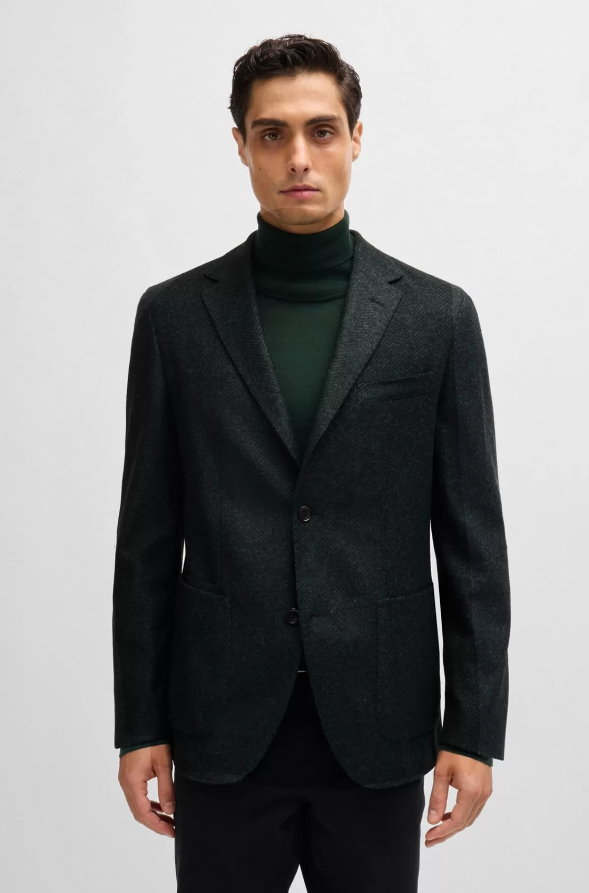 HUGO BOSS Regular Fit Jakke I Sildebensjersey Mørkegrøn Discount
