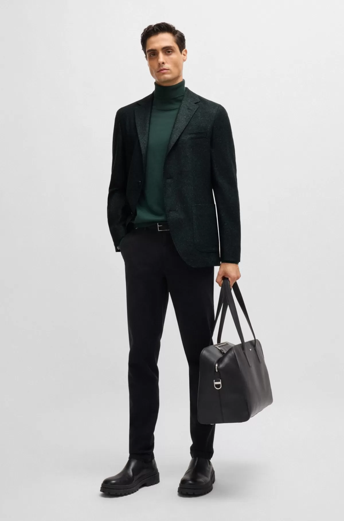 HUGO BOSS Regular Fit Jakke I Sildebensjersey Mørkegrøn Discount