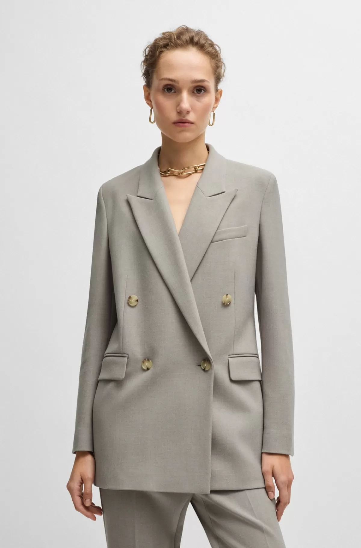 HUGO BOSS Regular Fit Jakke Med Dobbeltradet Lukning Lysegrå New