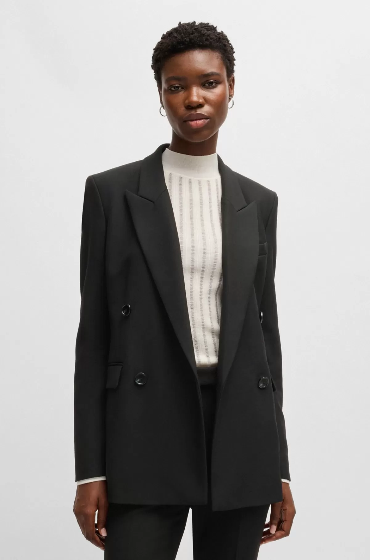 HUGO BOSS Regular Fit Jakke Med Dobbeltradet Lukning Sort Discount