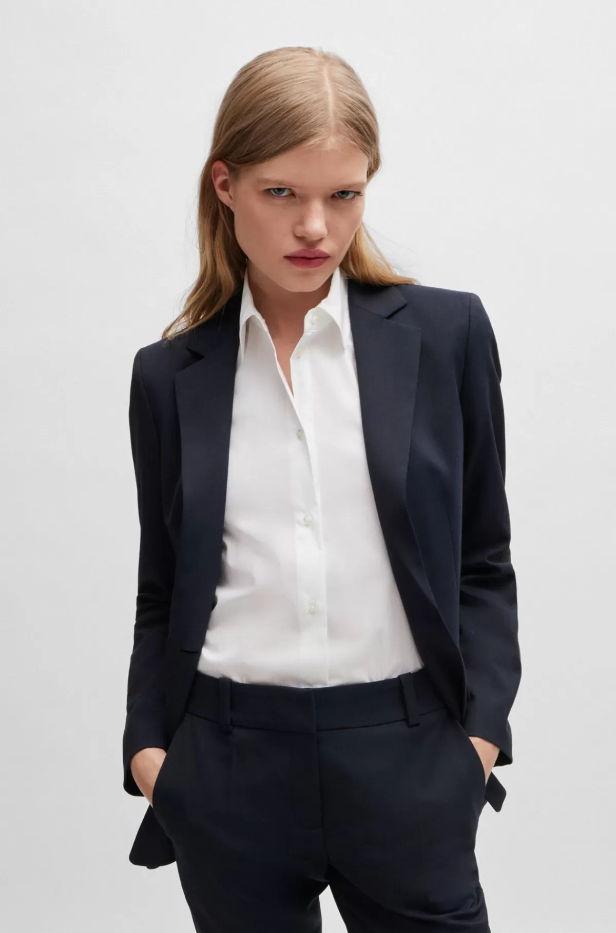 HUGO BOSS Regular Fit Jakke Med Indsnit I Reversen Mørkeblå Fashion