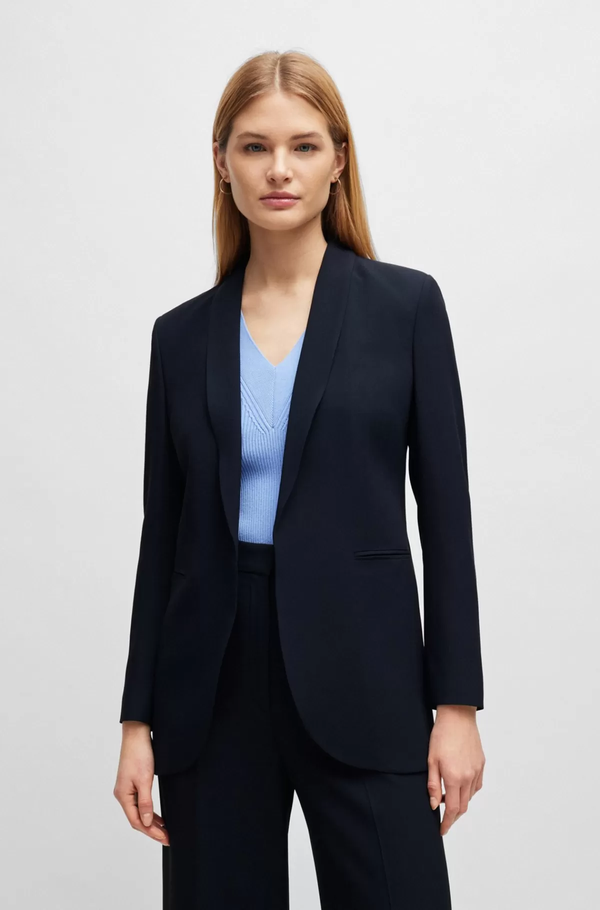 HUGO BOSS Regular Fit Jakke Med Kant-til-kant-forstykke Mørkeblå Outlet