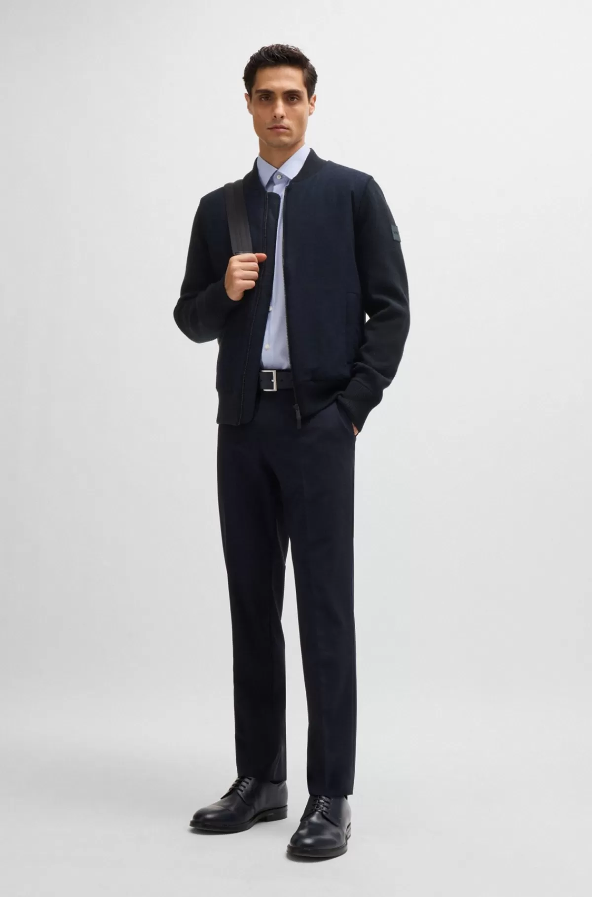 HUGO BOSS Regular Fit Jakke Med Lynlås Og Vatteret Panel Foran Mørkeblå Sale