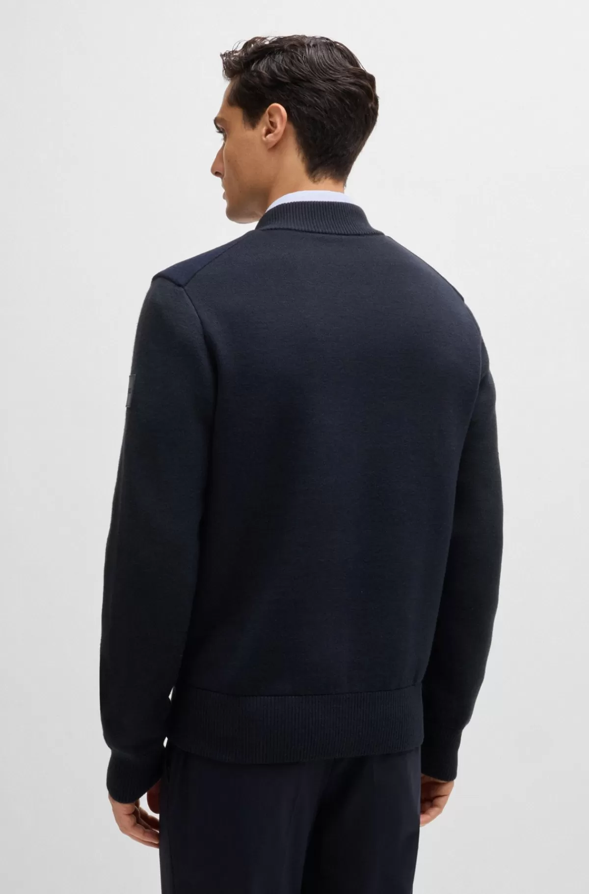 HUGO BOSS Regular Fit Jakke Med Lynlås Og Vatteret Panel Foran Mørkeblå Sale