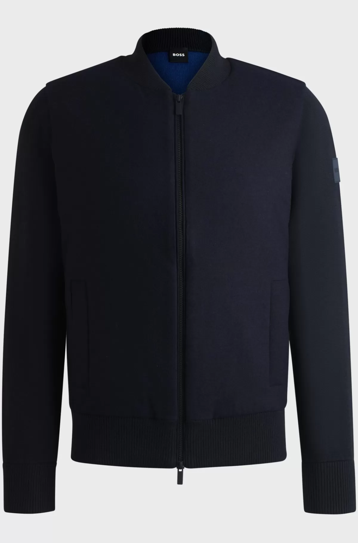 HUGO BOSS Regular Fit Jakke Med Lynlås Og Vatteret Panel Foran Mørkeblå Sale
