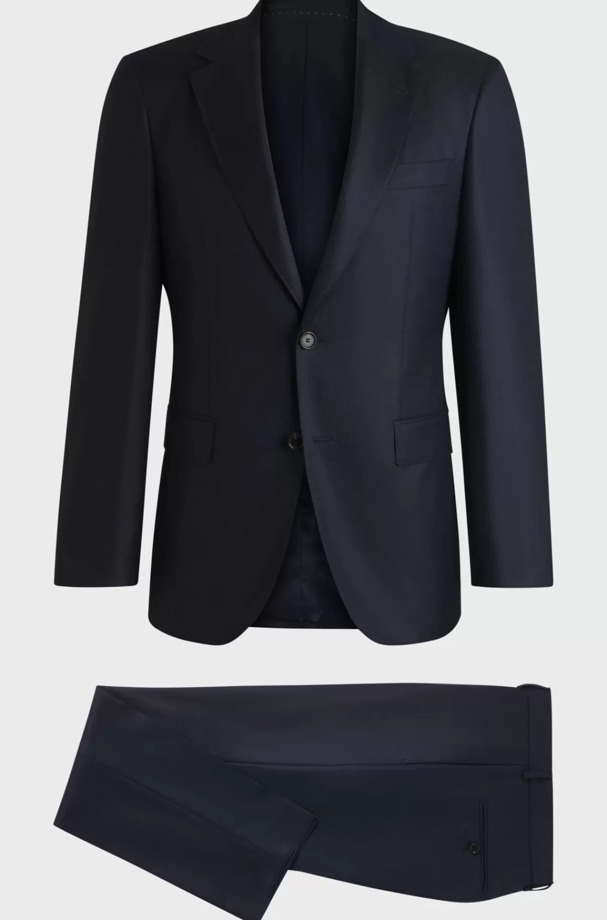 HUGO BOSS Regular Fit Jakkesæt I Mønstret Ny Uld Og Silke Mørkeblå Fashion