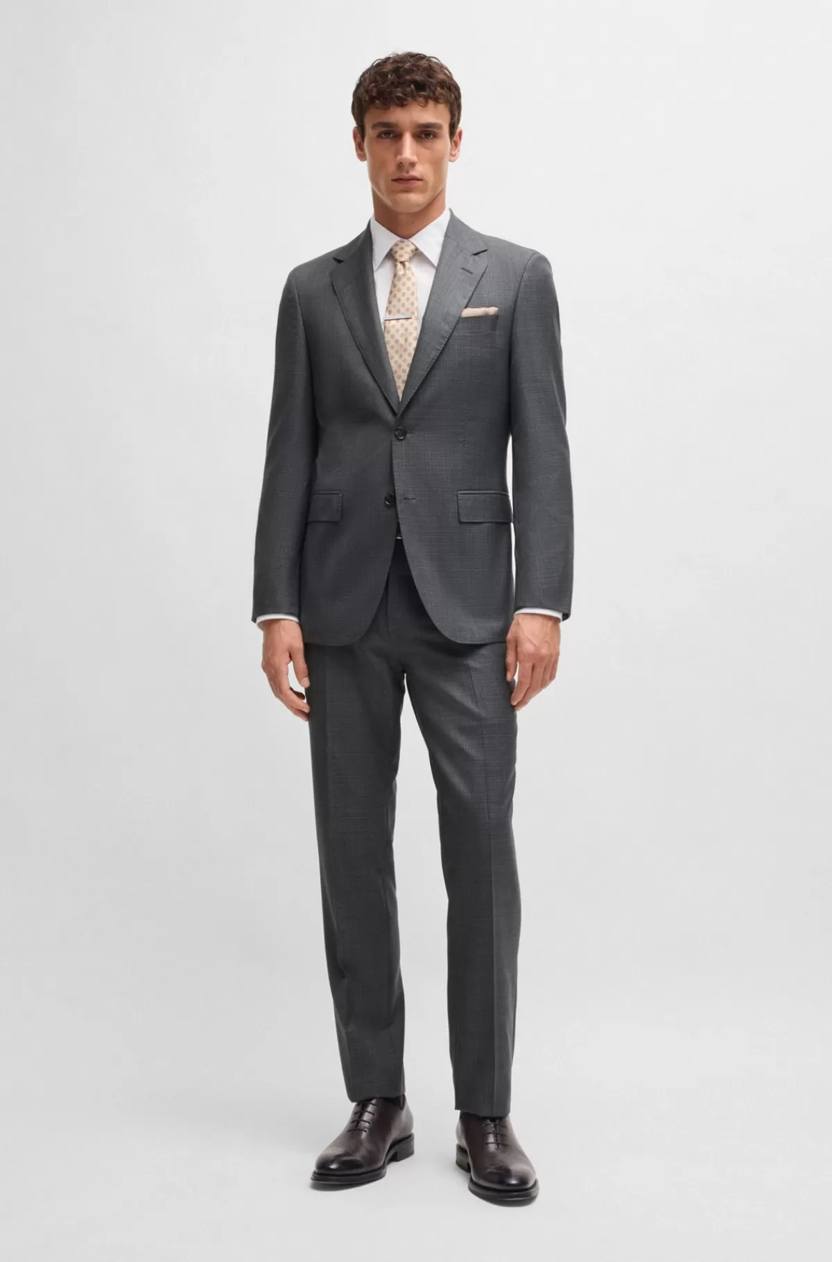 HUGO BOSS Regular Fit Jakkesæt I Ny Uld Og Silke Grå Clearance