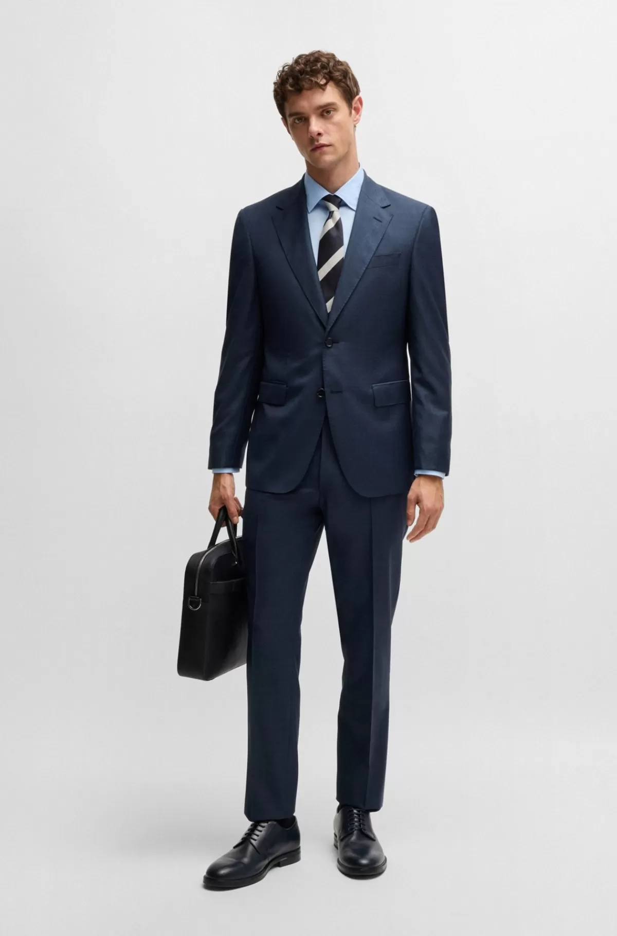 HUGO BOSS Regular Fit Jakkesæt Med Mikromønster I Serge Af Ny Uld Mørkeblå Flash Sale