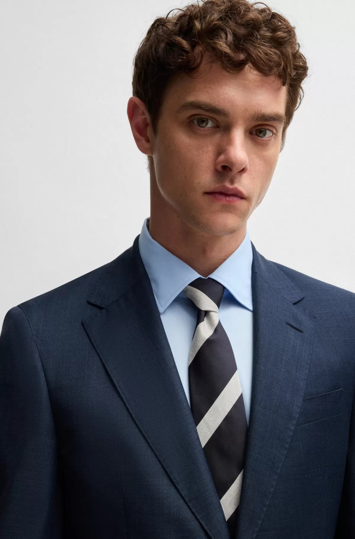 HUGO BOSS Regular Fit Jakkesæt Med Mikromønster I Serge Af Ny Uld Mørkeblå Flash Sale