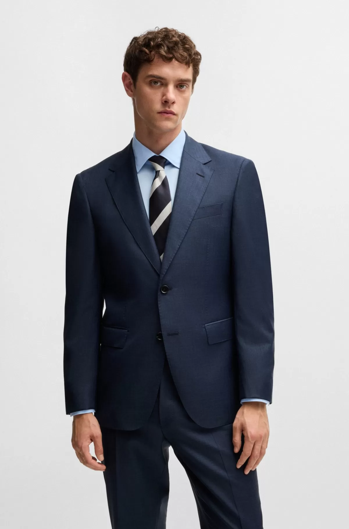 HUGO BOSS Regular Fit Jakkesæt Med Mikromønster I Serge Af Ny Uld Mørkeblå Flash Sale