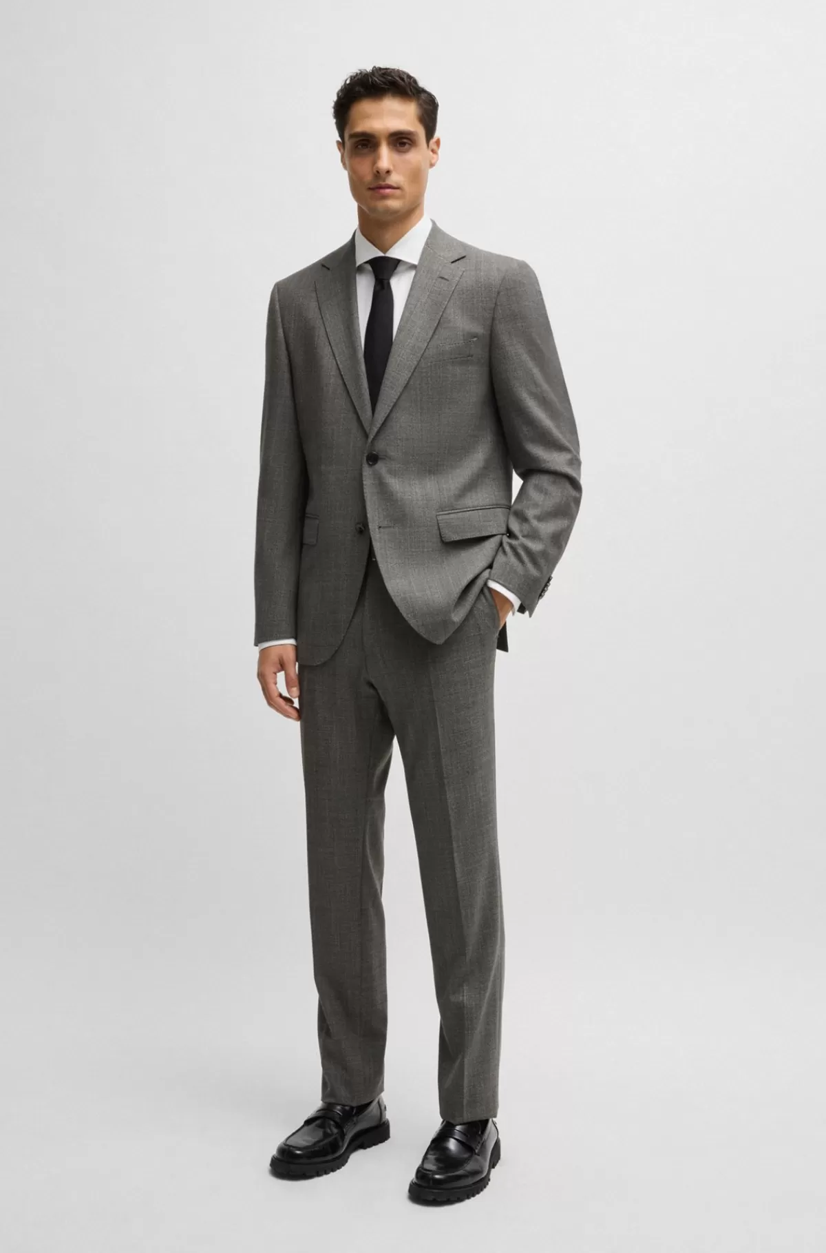 HUGO BOSS Regular Fit Jakkesæt Med Stræk Og Mikromønster Mørkegrå Best