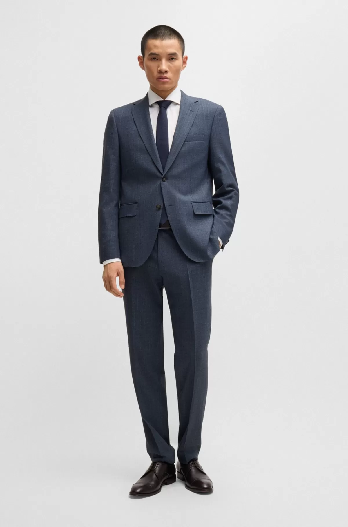 HUGO BOSS Regular Fit Jakkesæt Med Stræk Og Mikromønster Blå Flash Sale